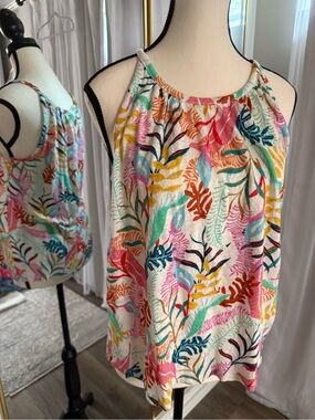 Cynthia Rowley 100% Linen Tropical Botanical Print Tank Camisole Top Size M